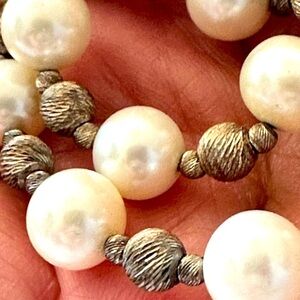 Women Pearl and Sterling Silver Beaded Necklace 16’ 8MM Signed IPS 26g 4116 B